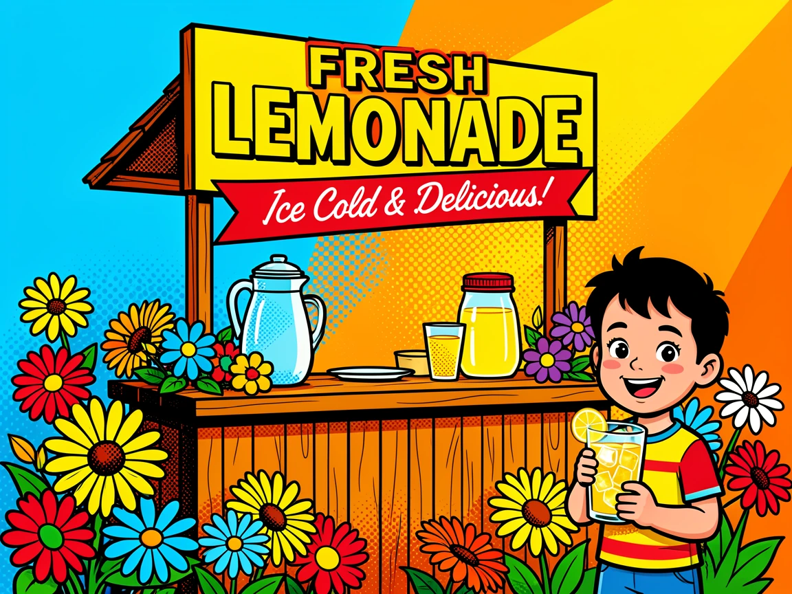 A lemonade stand decorated with fresh flowers on a sunny afternoon