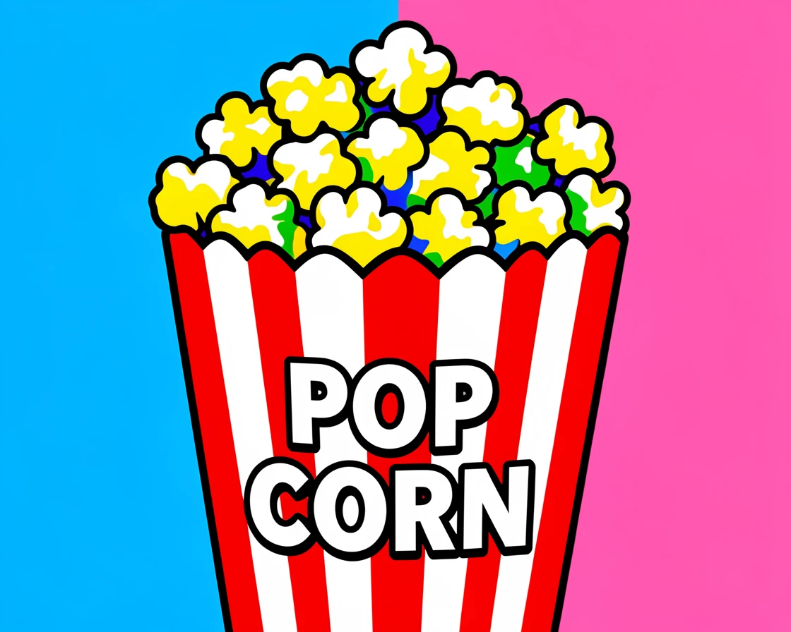 Old-fashioned popcorn box overflowing at a movie theater
