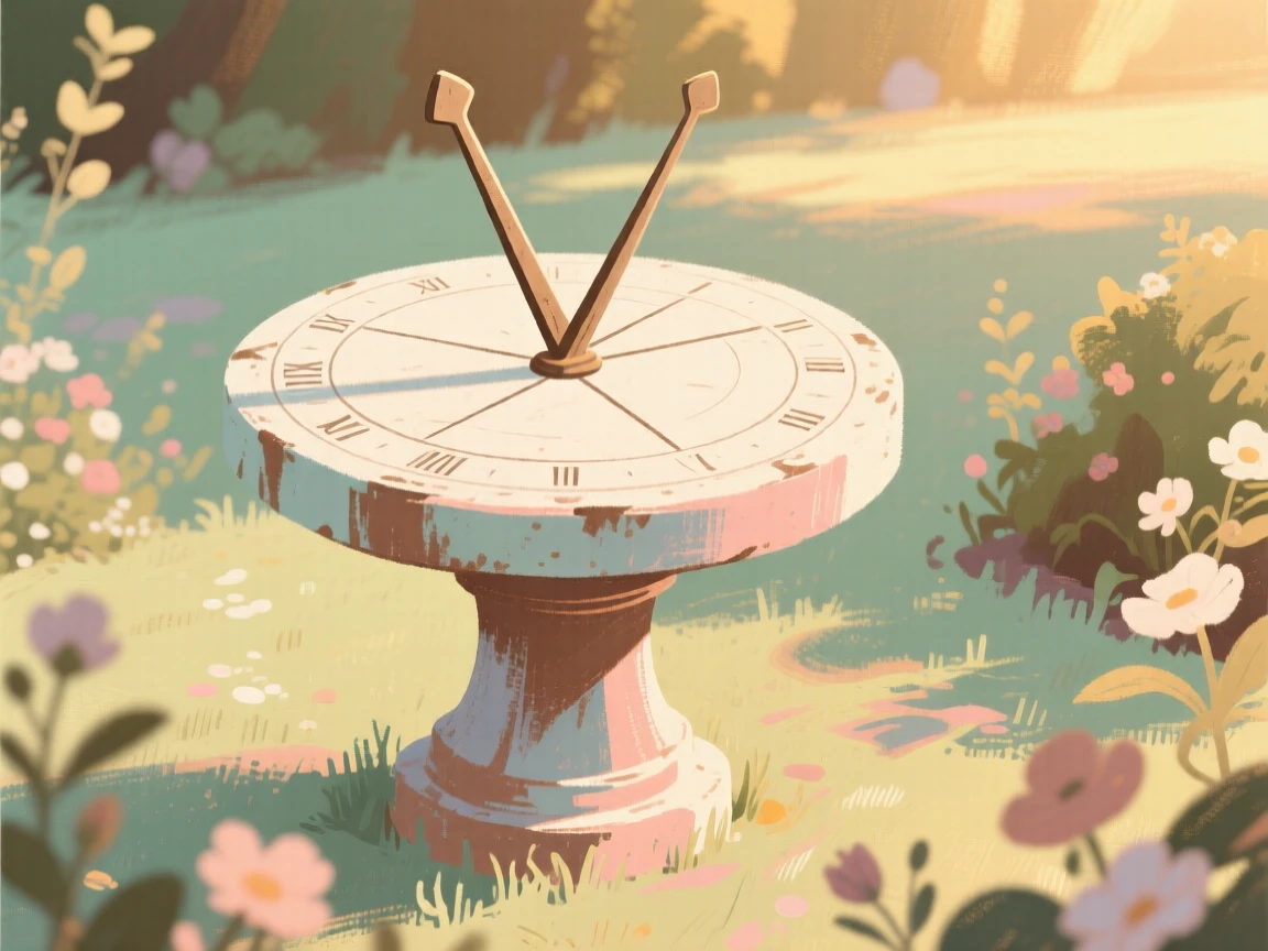 An old sundial standing in the center of a quiet garden