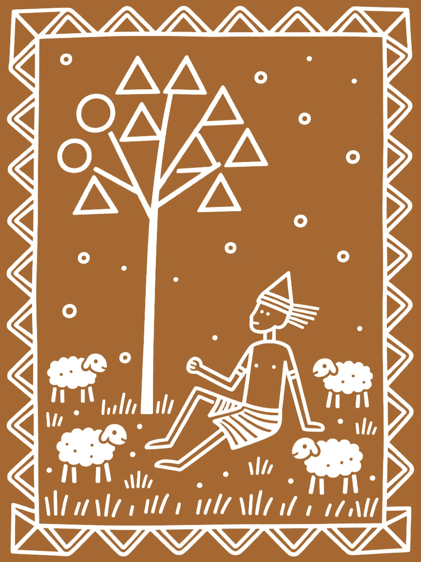 A shepherd resting briefly under a tree during a break.