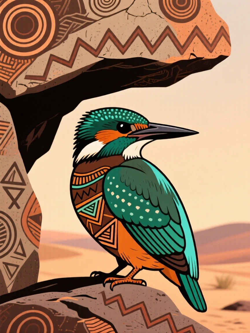 A malachite kingfisher sheltering under a rocky overhang.