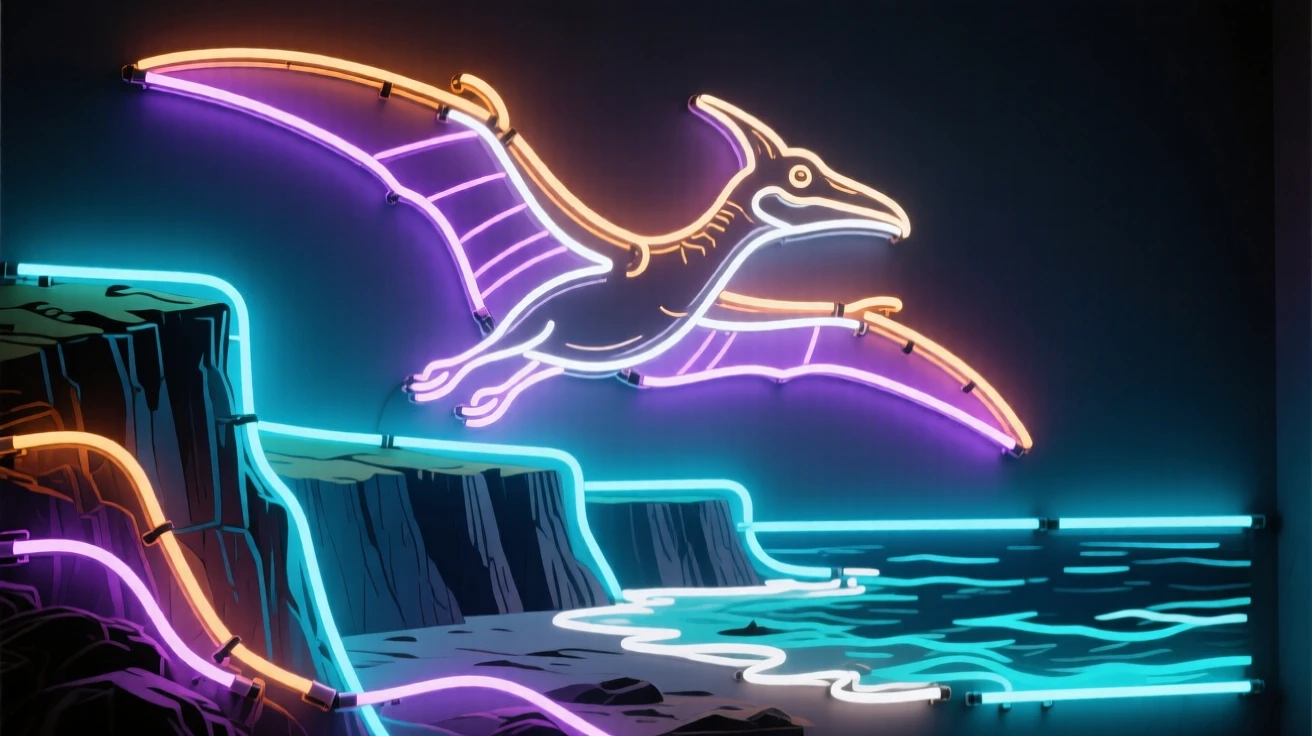 A Pteranodon soaring above a coastal prehistoric cliff.