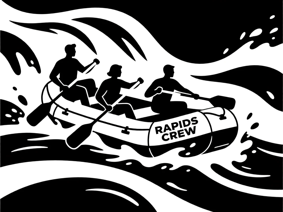 A white-water rafting team navigating rapids.