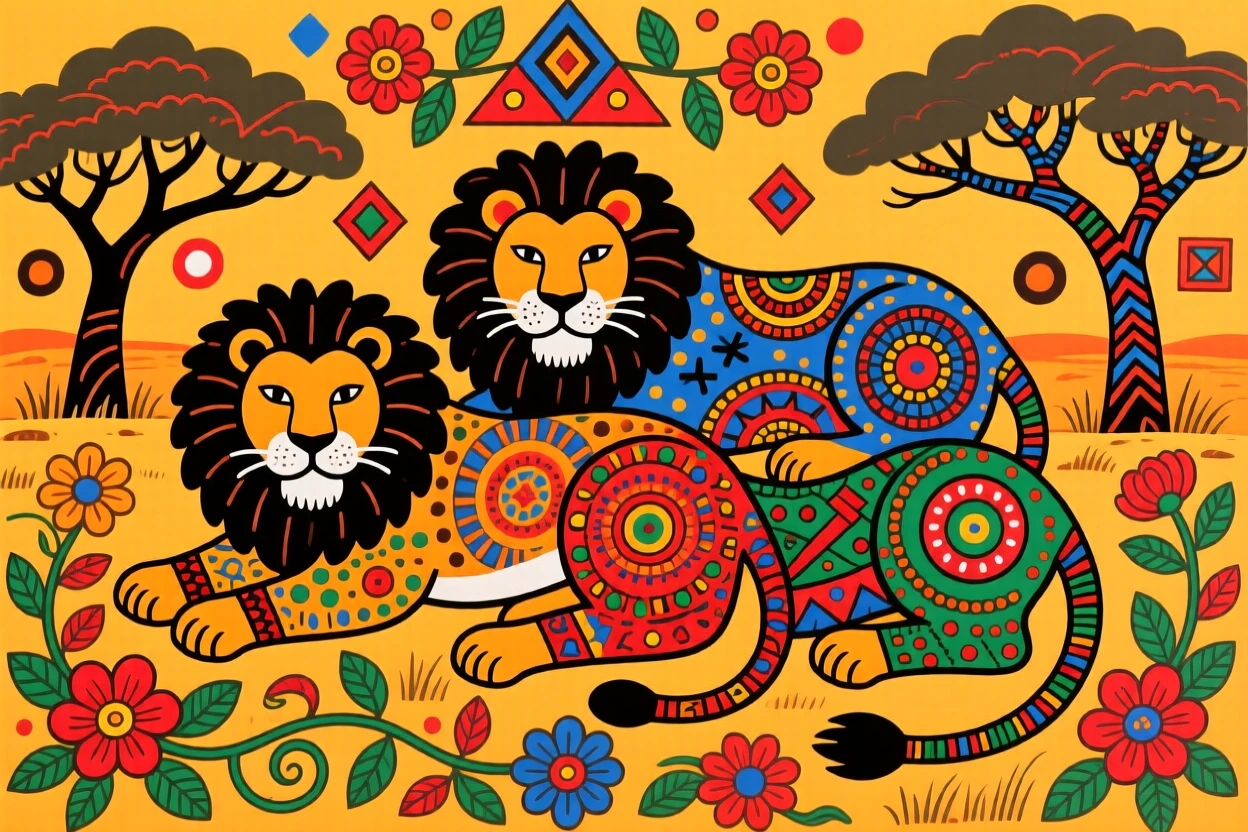 A pride of lions resting together on the open African savanna.