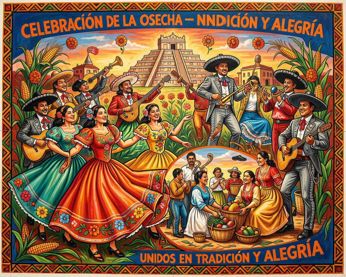 A group of dancers and musicians celebrating a harvest festival