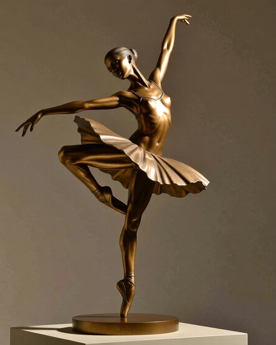 A dancer suspended mid-pirouette, bathed in warm, golden light, forming a strong central focal point