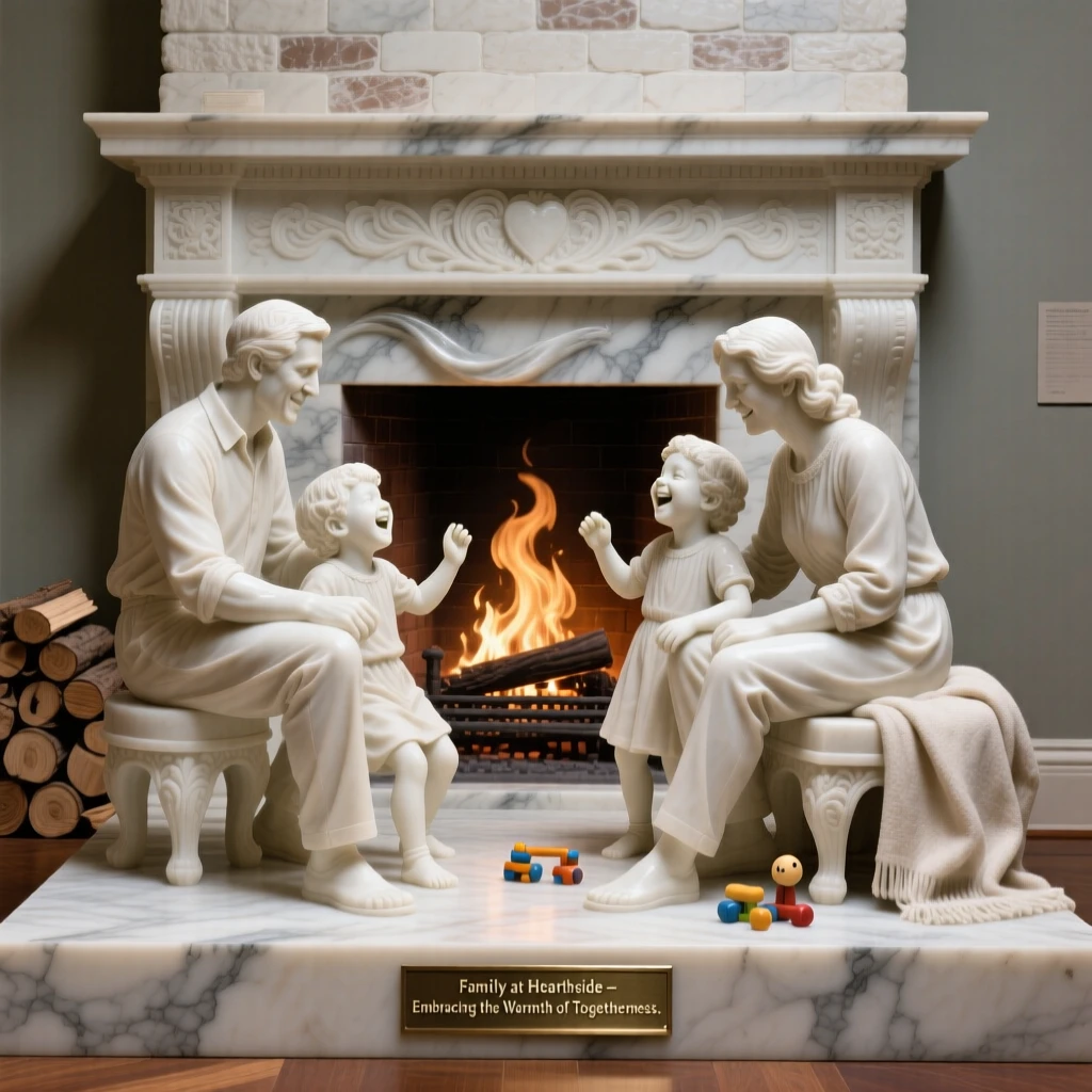 A heartwarming depiction of a family gathered by a warm fireplace, full of laughter and genuine connection