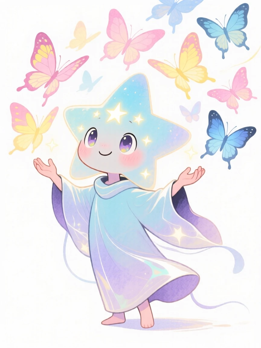 A cosmic star-spirit summoning a flock of glowing butterflies