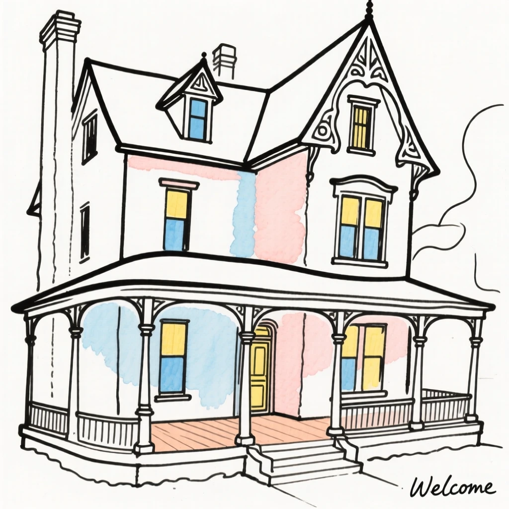 A Victorian mansion with a wraparound porch