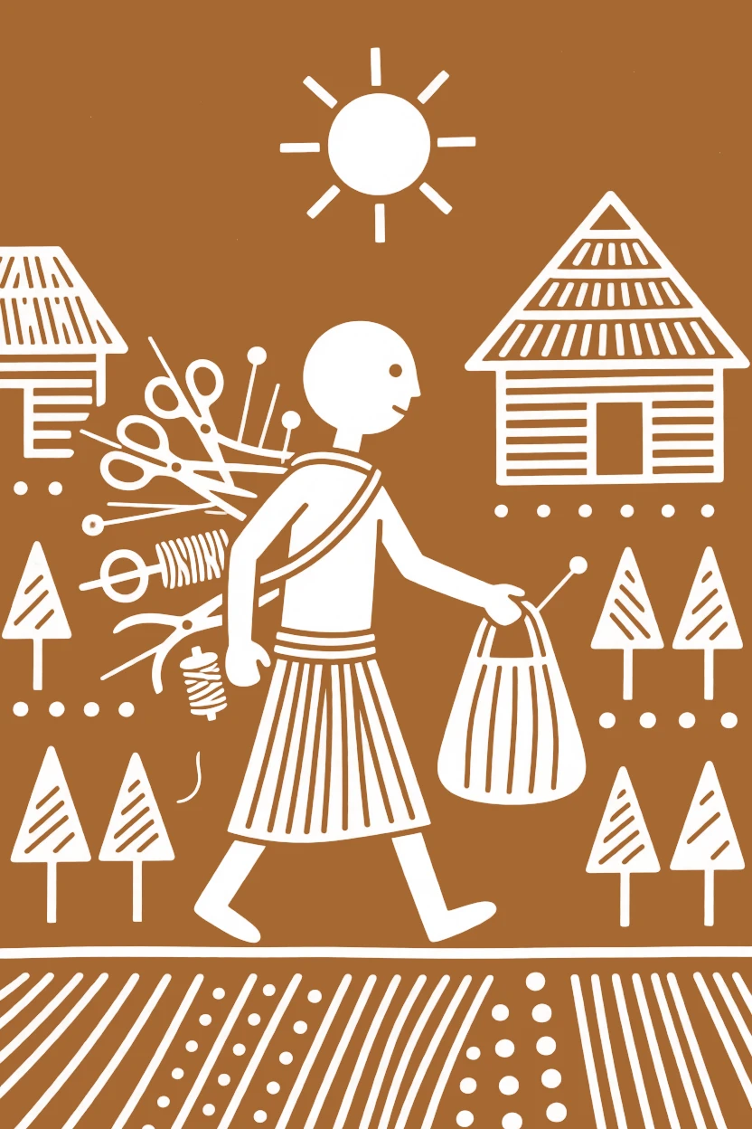 A tailor carrying tools home after a long day.