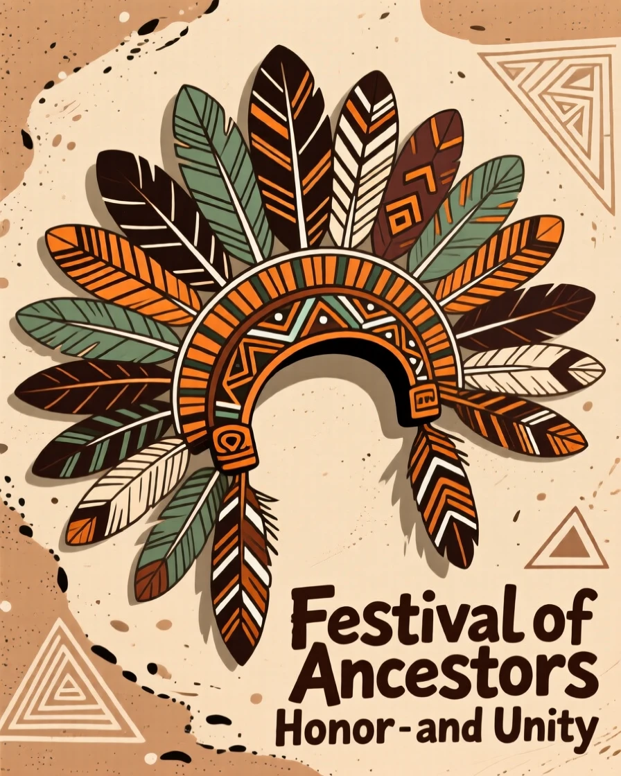 An ornate feathered headdress laid out for inspection before a festival.