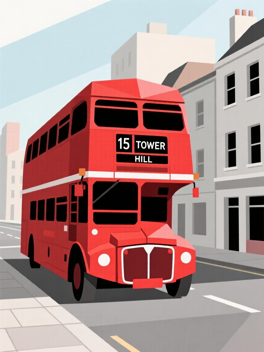 A London street with a red double-decker bus