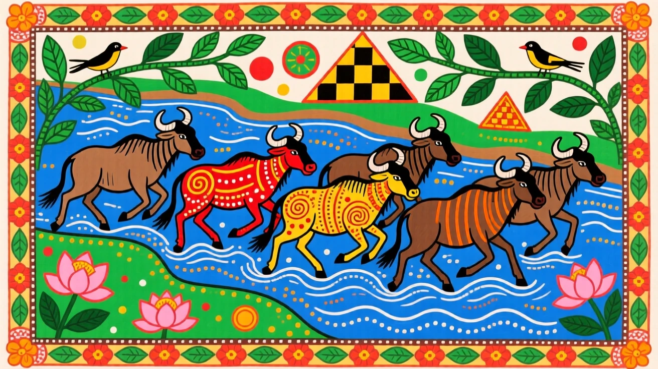 A herd of wildebeest crossing a river during the great migration.