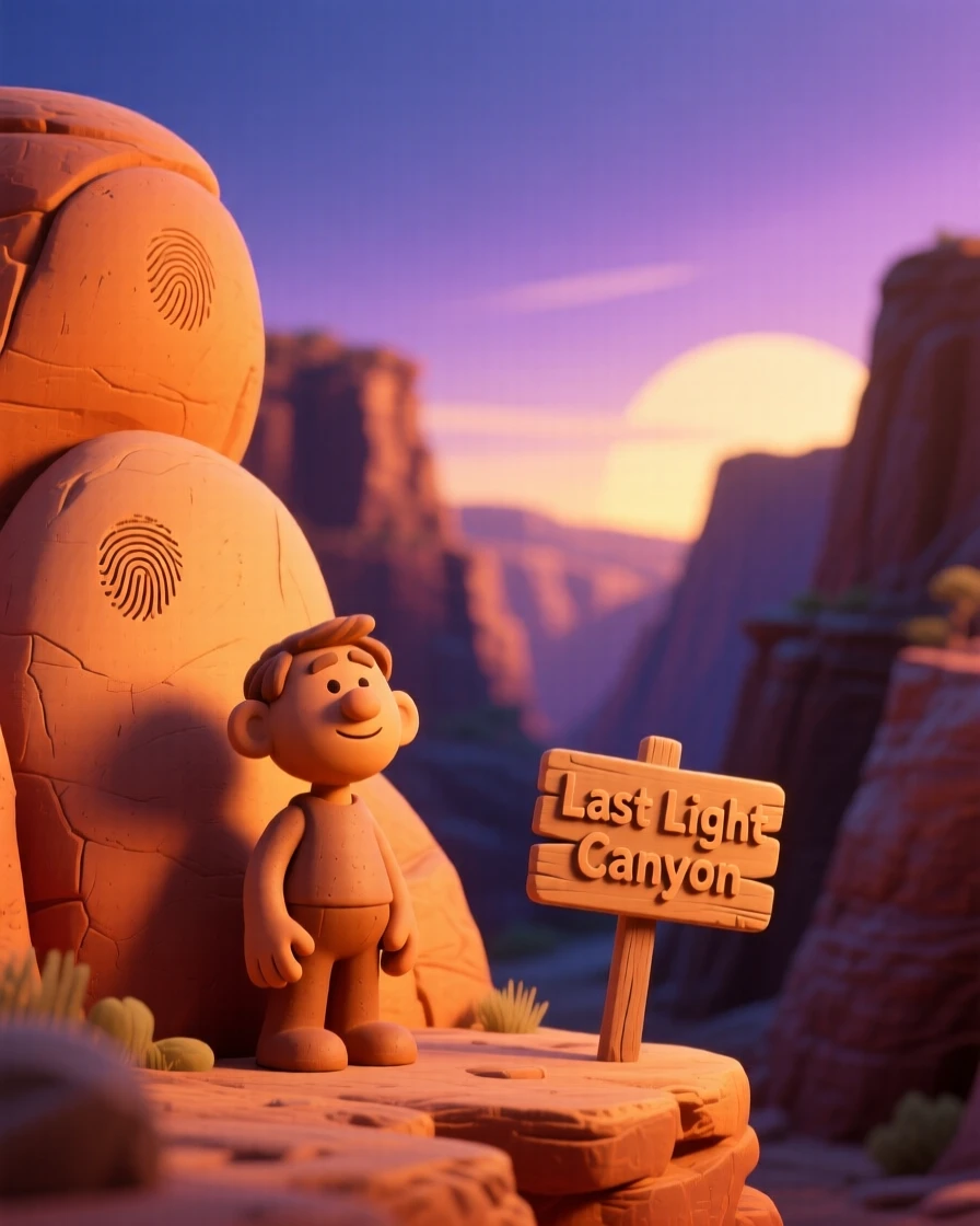 A canyon glowing amber as the last light of day fades