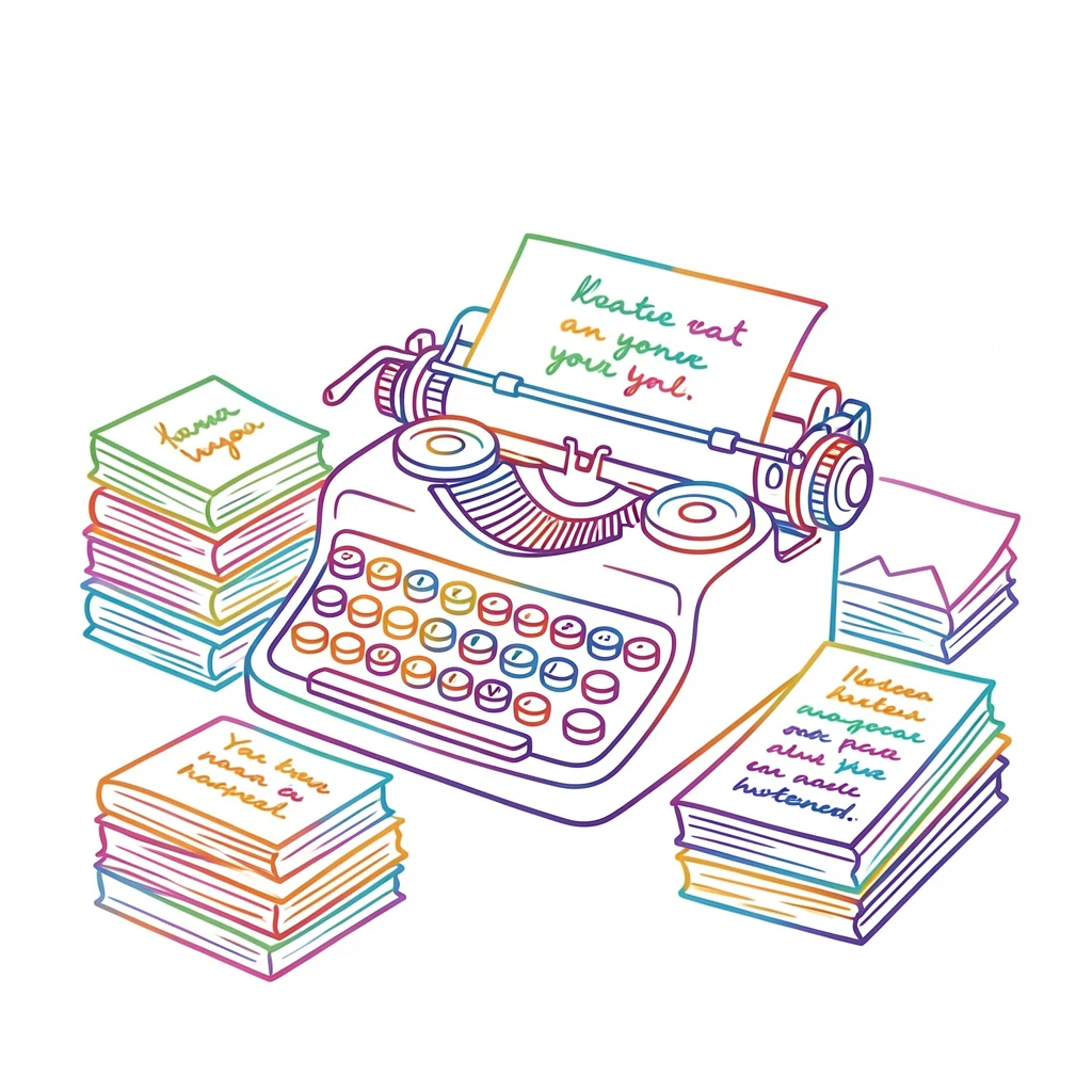 A vintage typewriter surrounded by stacks of handwritten letters.