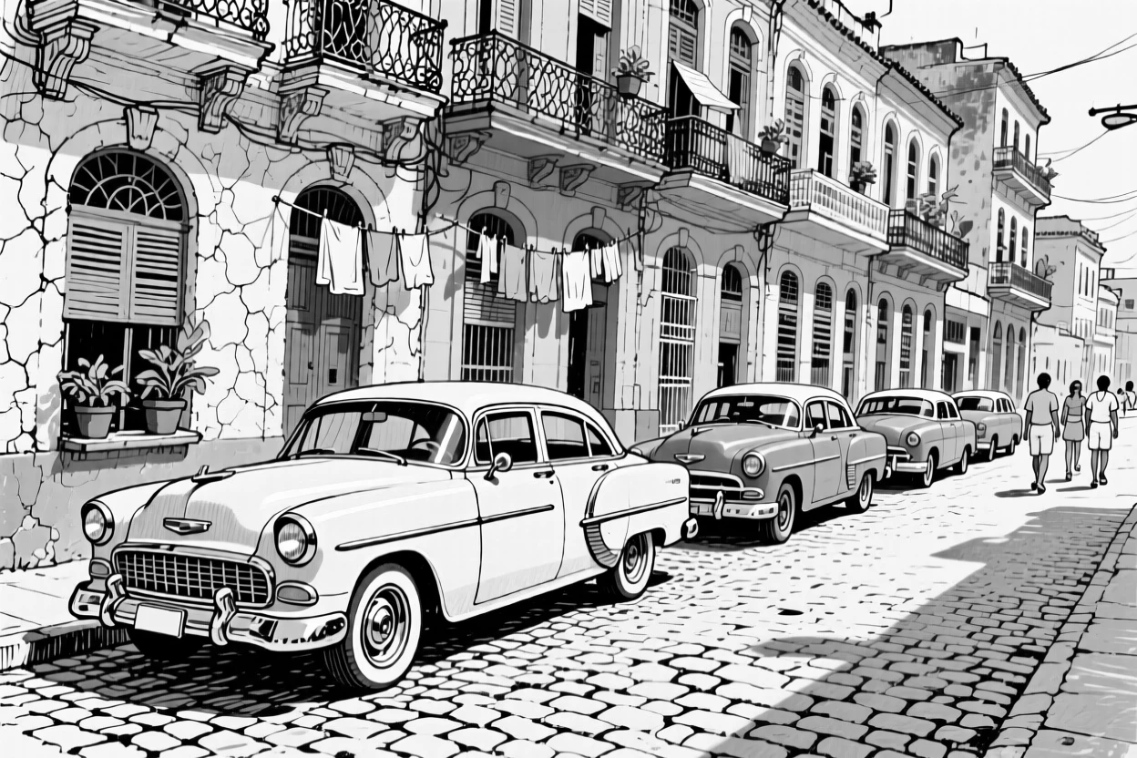 The vibrant streets of Havana lined with vintage cars and colorful facades.