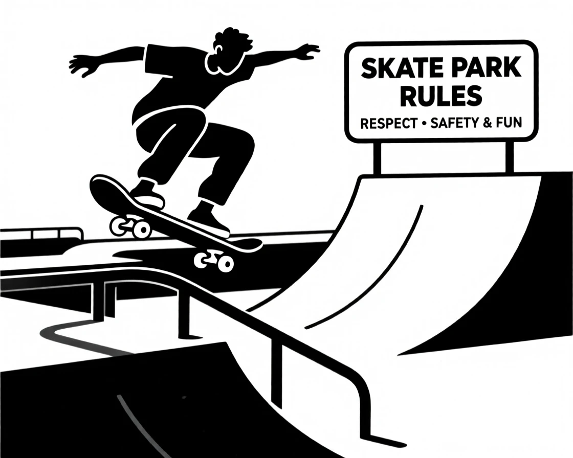 A skateboarder performing a trick at a skate park.