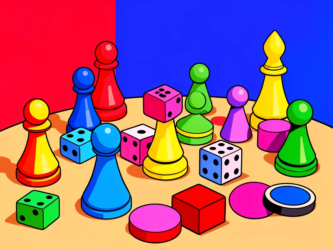 Vintage board game pieces scattered on a table