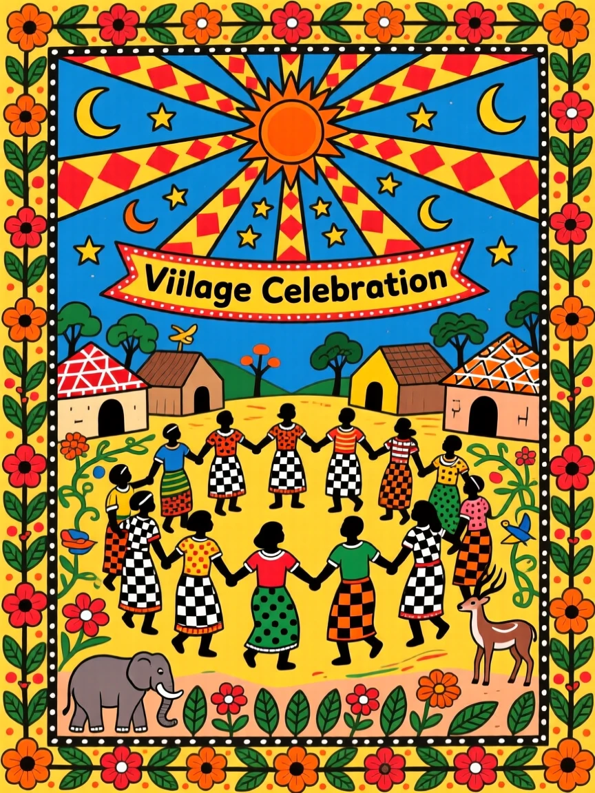 An African village gathering to celebrate beneath a wide open sky.