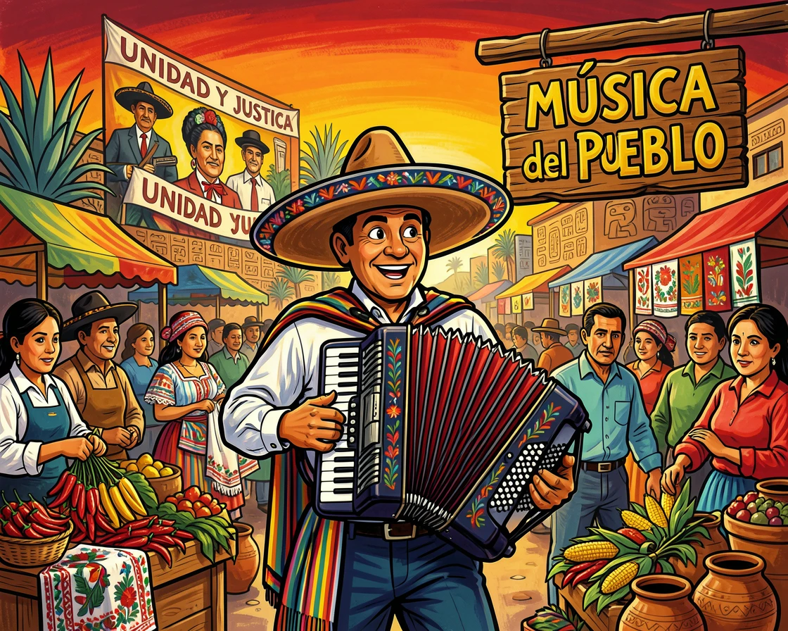 An accordion player performing at an outdoor market