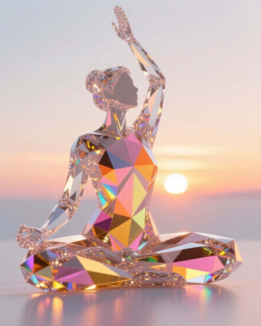 A yoga practitioner in perfect silhouette against a glowing sunrise horizon.