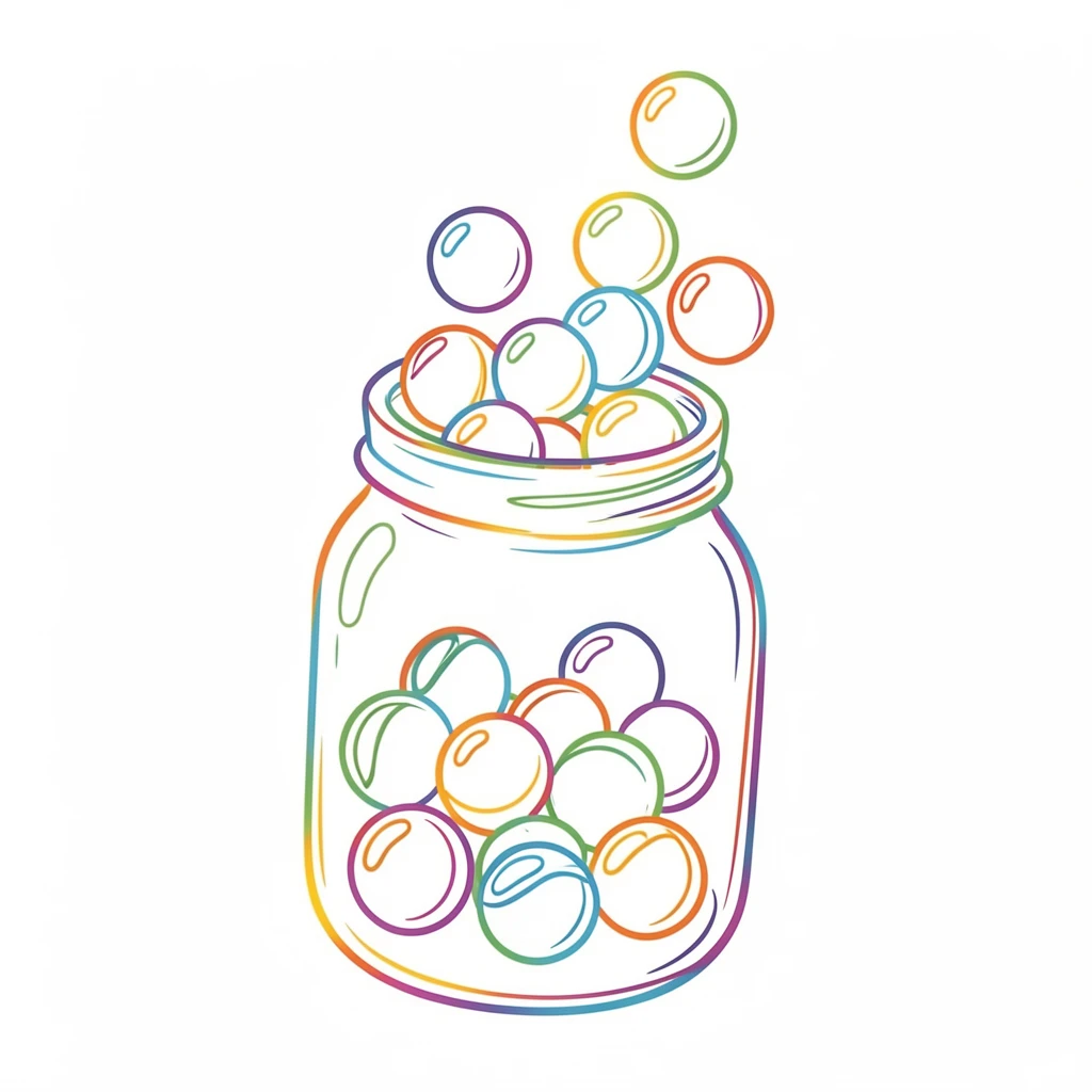 A collection of colorful marbles spilling out of a glass jar.