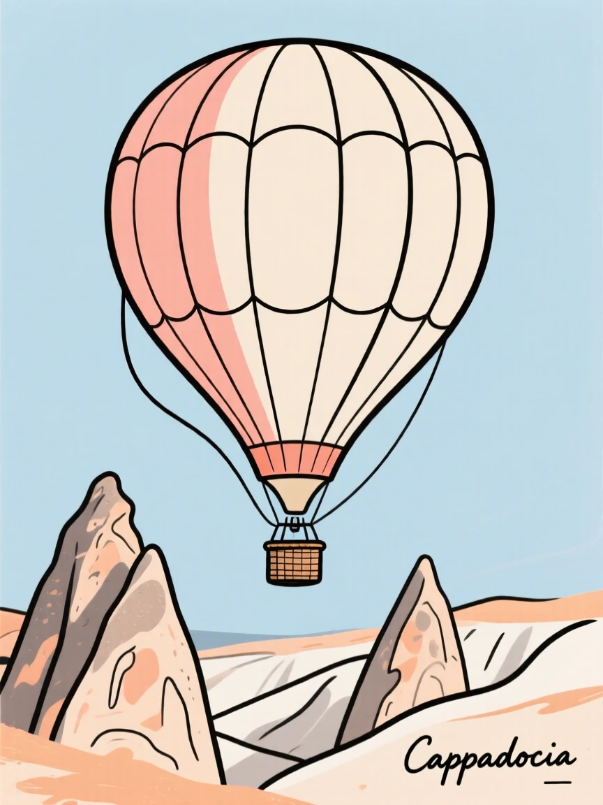 A hot air balloon over Cappadocia's rock formations