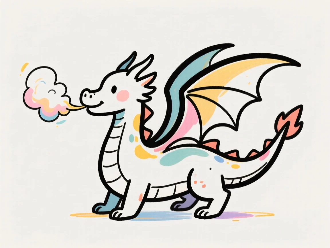 A tiny cartoon dragon blowing a small, playful puff of smoke.