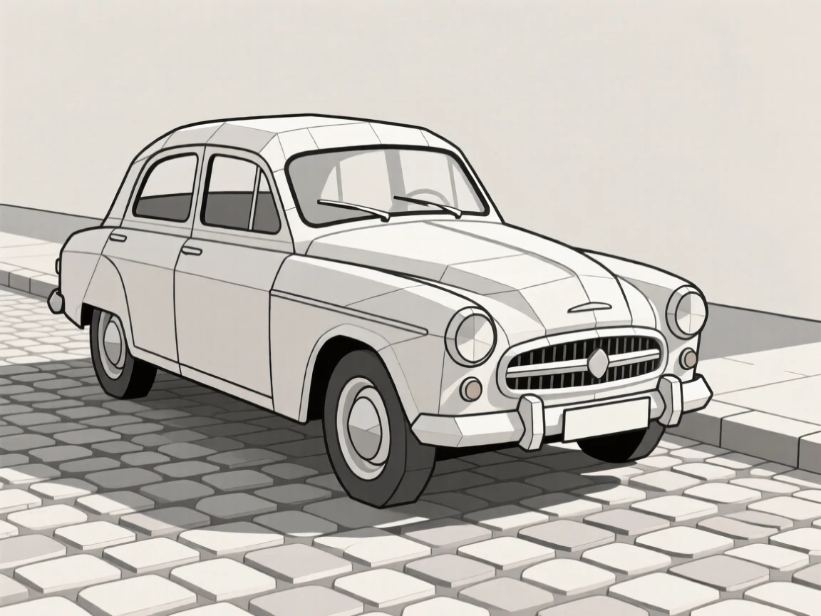 A classic vintage car parked on a cobblestone street