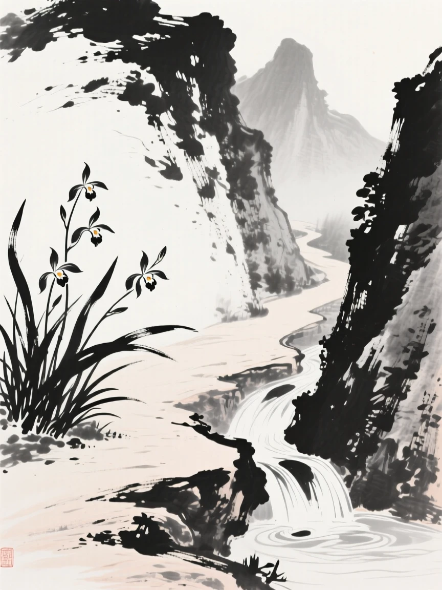 Orchids grow wild along a shaded mountain path, beside a small trickling mountain spring.