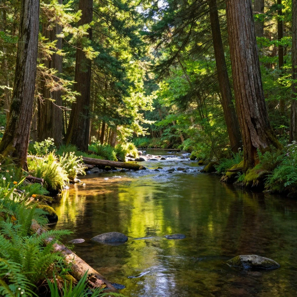 A river winding through an untouched old growth forest