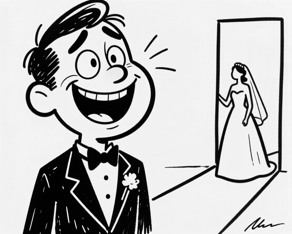 A groom's face lighting up with emotion as he sees his bride walking down the aisle.