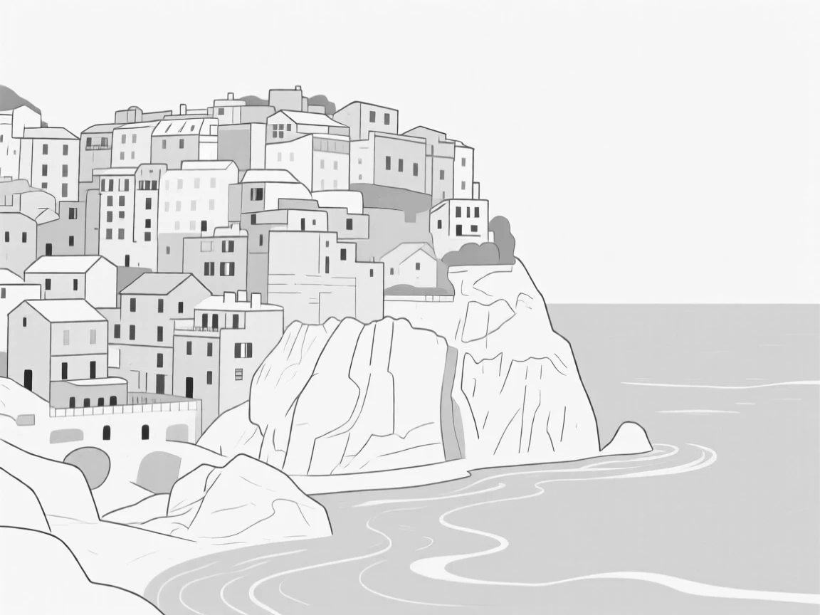 A cliffside village with pastel houses stacked above the sea