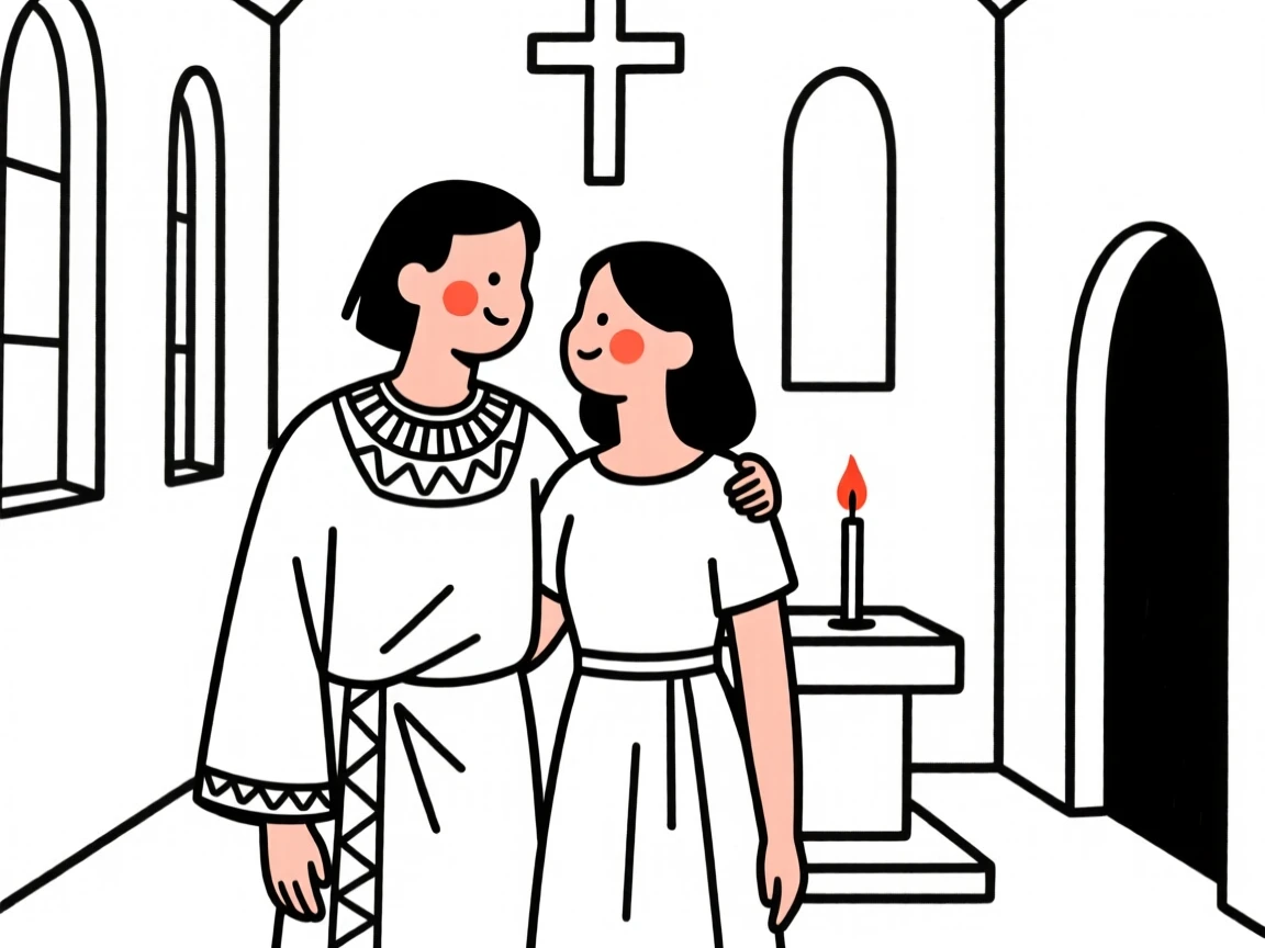 Close friends of Egyptian heritage celebrating an anniversary, in a quiet chapel.