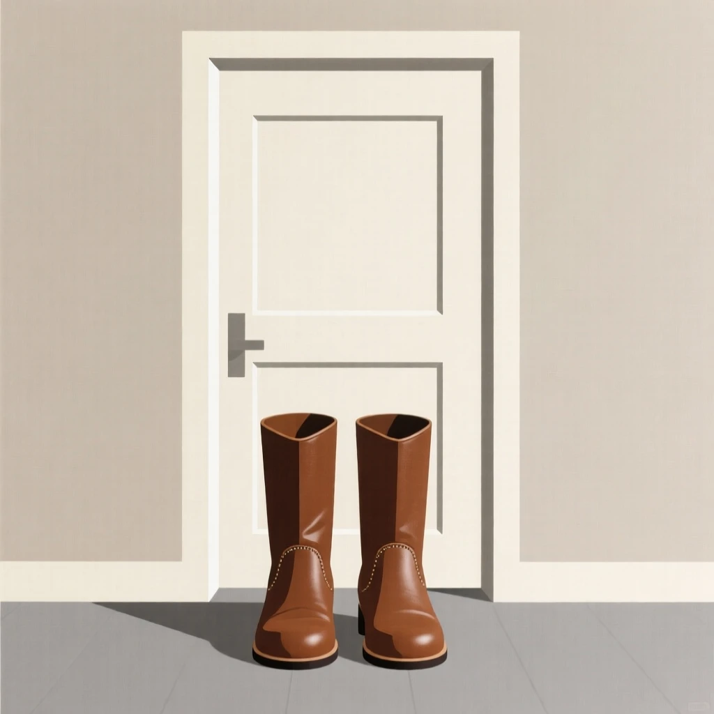 A pair of leather boots by a doorway