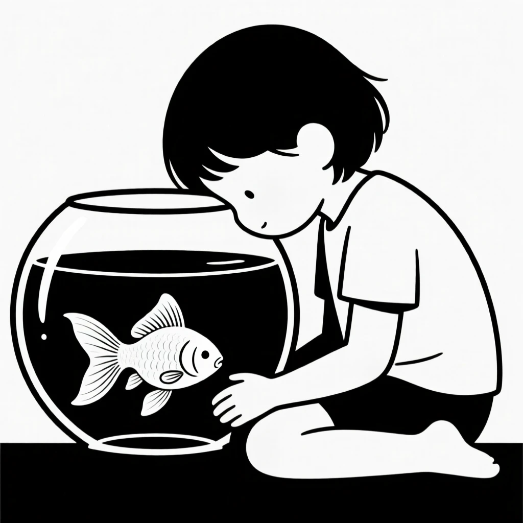 A goldfish in a bowl resting its head on a child's lap.