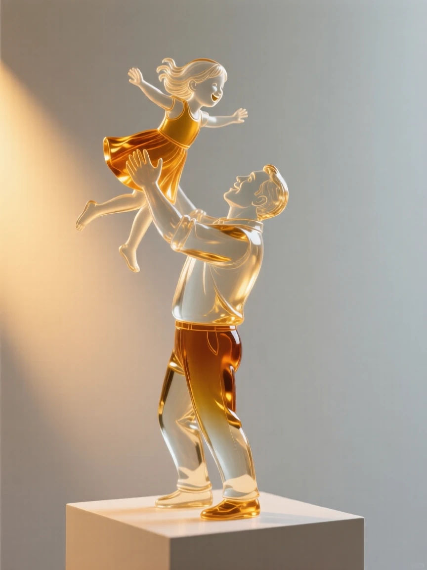 A father lifting his daughter into the air captured in a candid, unposed moment, golden hour light wrapping around the figure, feeling authentic and moving.