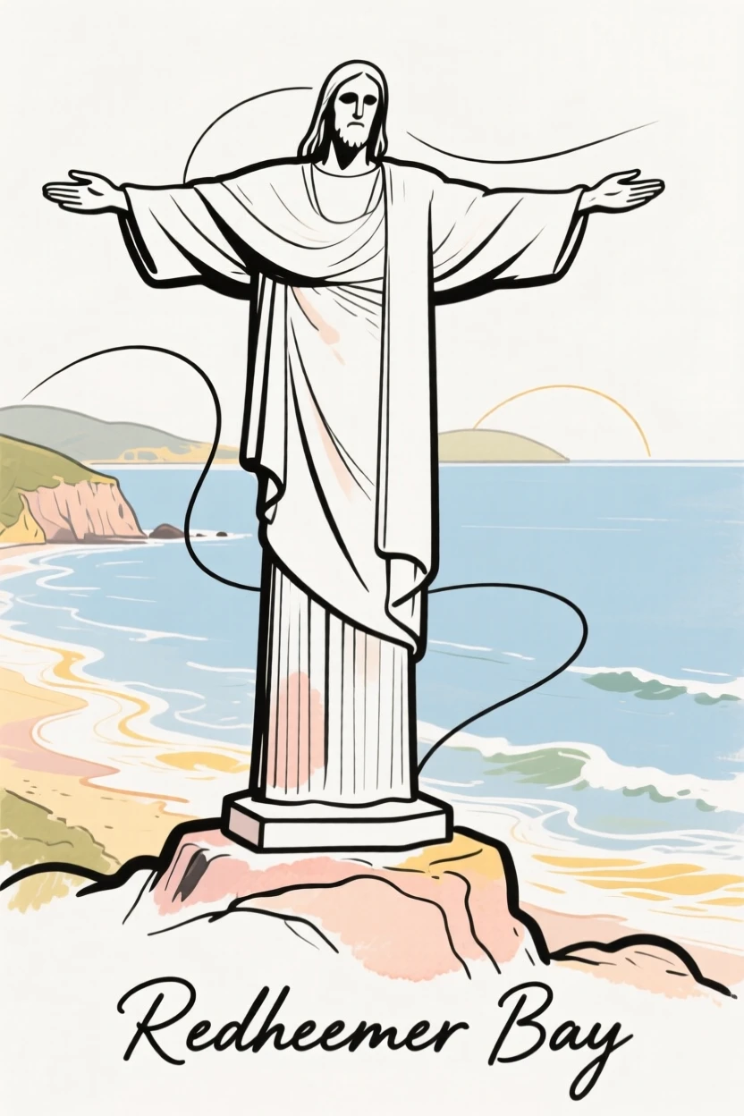 A statue of a redeemer overlooking a bay