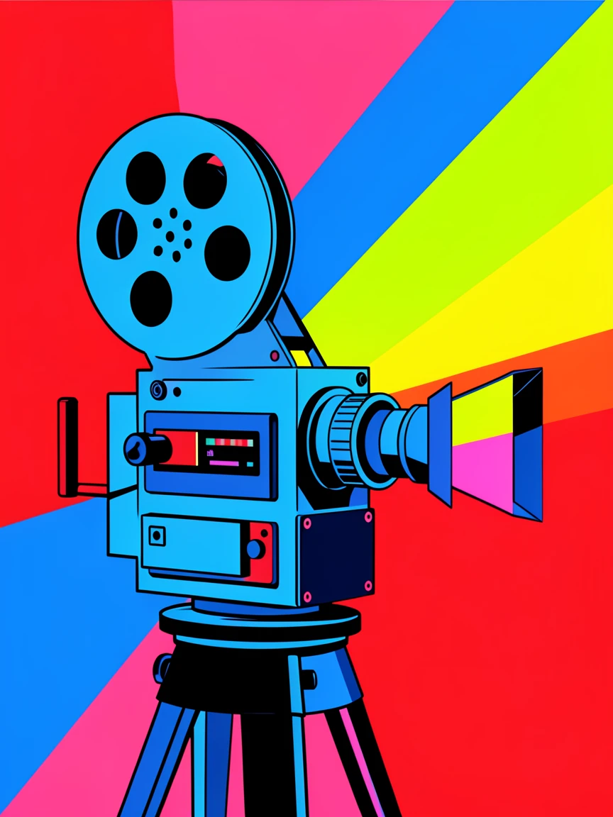 Vintage film projector casting a beam of light