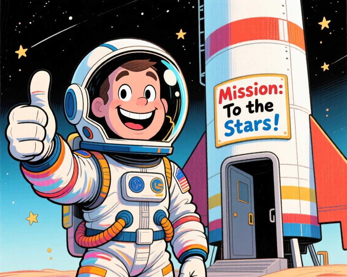 An astronaut in a full spacesuit giving a thumbs up before boarding a rocket.