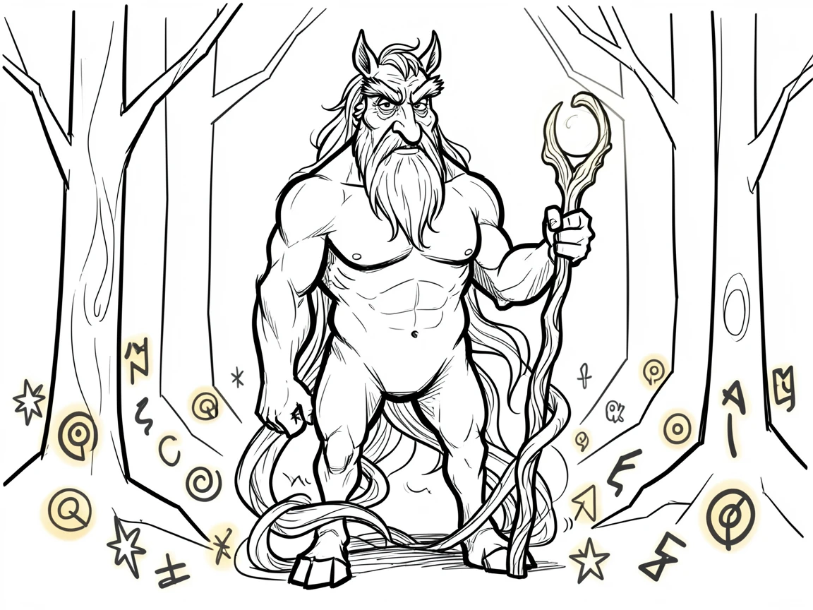 [Fantasy & Imaginative Scenarios] Imaginative fantasy scene of a wise centaur guarding an ancient magical forest, brimming with wonder