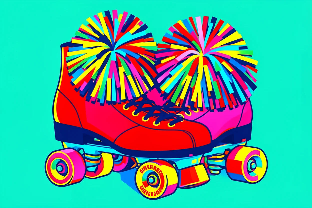 Classic roller derby skates with pom poms