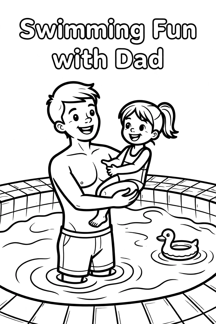 A father teaching his daughter how to swim in a pool