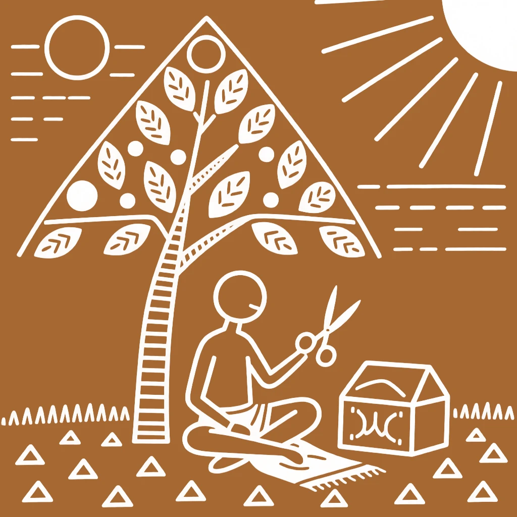 A tailor resting briefly under a tree during a break.
