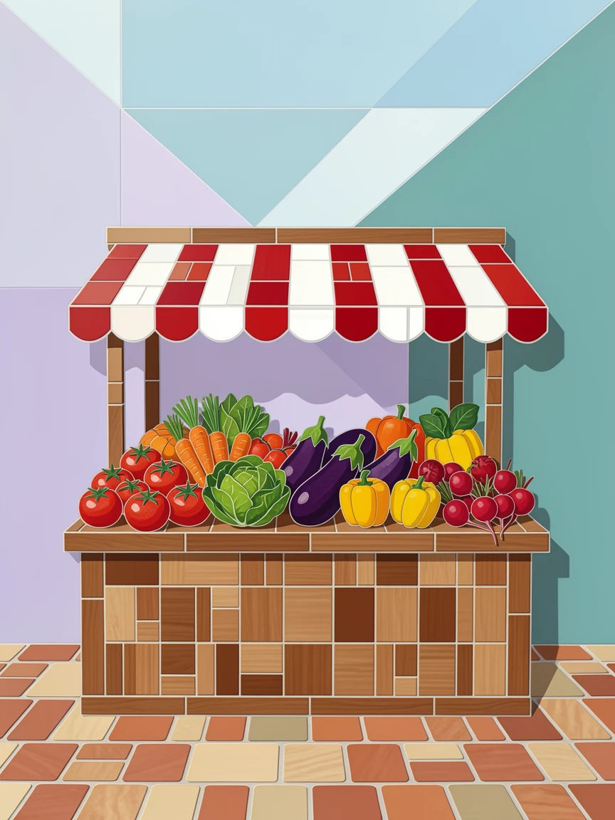 A colorful farmers market stall overflowing with fresh vegetables.