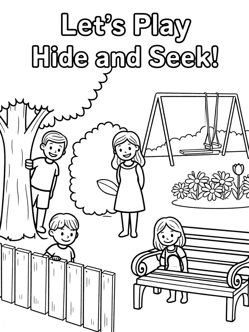 A family playing hide and seek in the backyard