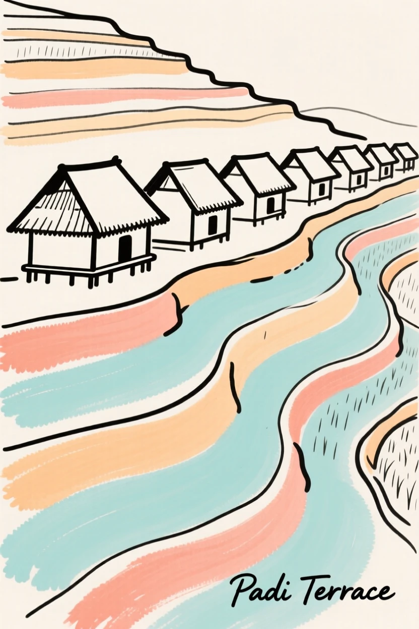 A row of Balinese rice terrace huts