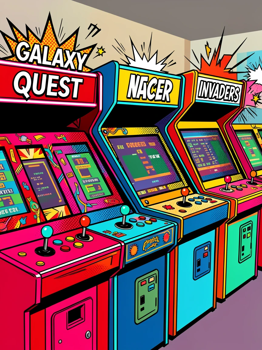 A classic arcade filled with lit retro game cabinets