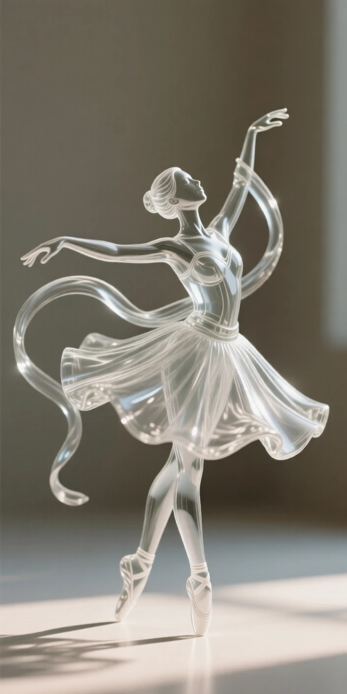 A dancer frozen in a graceful spin set against a simple blurred background, dramatic side lighting carving out the features, mood tender and heartfelt.