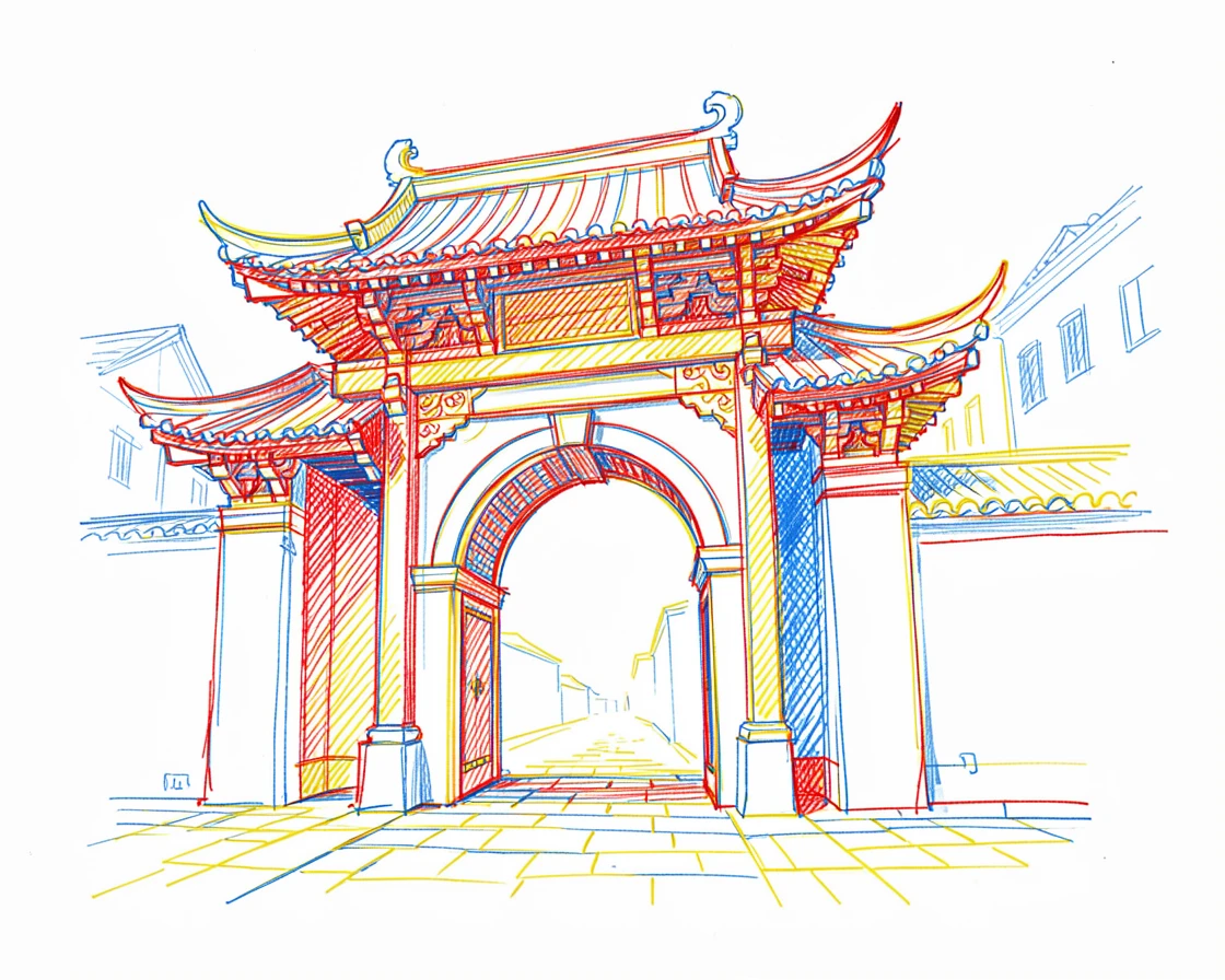 A traditional archway gate marking the entrance to an old quarter